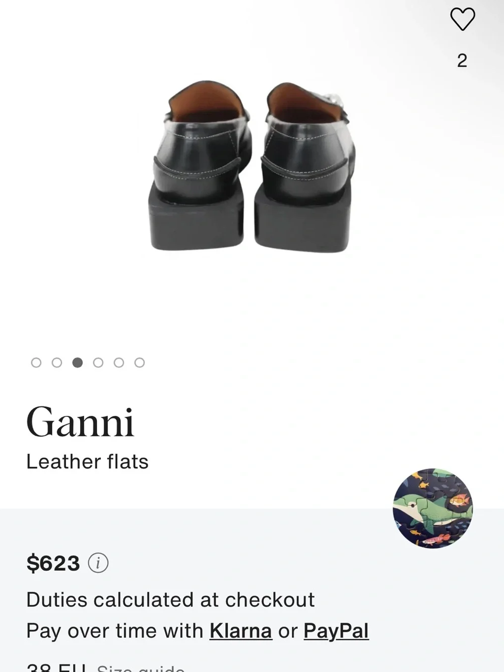 Ganni Black Leather Loafers with Crystal Buckle
